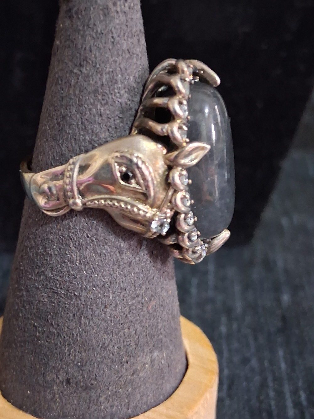 Vintage JOY 925 Sterling Silver Horse Head Labradorite Statement Ring Sz 8 - Picture 4 of 8